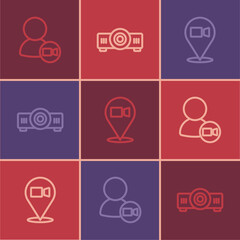Set line Video chat conference, and Movie, film, media projector icon. Vector