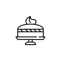 Home baked cake with whipped cream served on a plate. Traditional family meal. Pixel perfect, editable stroke icon