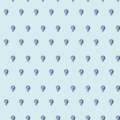 A watercolor pattern with a geolocation icon on a blue background