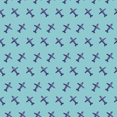 Watercolor pattern with airplanes on a blue background