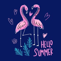 Naklejka premium Vector drawing of two flamingos