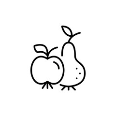 Apple and pear fruit icons. Traditional fall harvest fruits. Pixel perfect, editable stroke