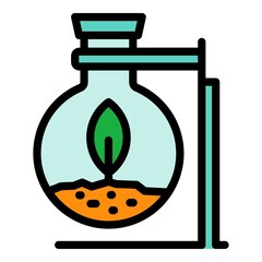 Plant in flask icon. Outline plant in flask vector icon color flat isolated