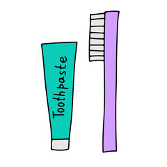 Vector doodle illustration with toothpaste and toothbrush