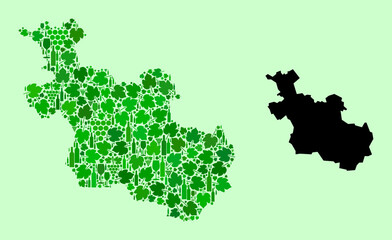 Vector Map of Overijssel Province. Collage of green grape leaves, wine bottles. Map of Overijssel Province collage composed from bottles, grapes, green leaves.