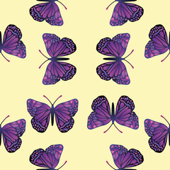 Seamless flying butterfly patter. Purple and violet butterflys textured wallpaper.