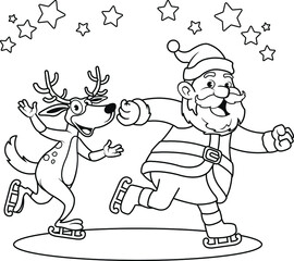 Black and White Santa Cartoon Illustration for Coloring Book