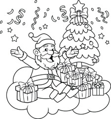 Black and White Santa Cartoon Illustration for Coloring Book