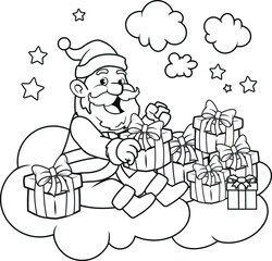 Black and White Santa Cartoon Illustration for Coloring Book