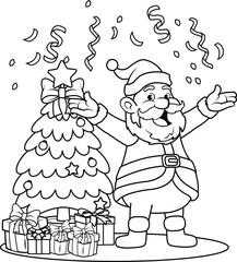 Black and White Santa Cartoon Illustration for Coloring Book