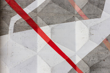 Red and white lines drawn on the fence. Abstract illustration.