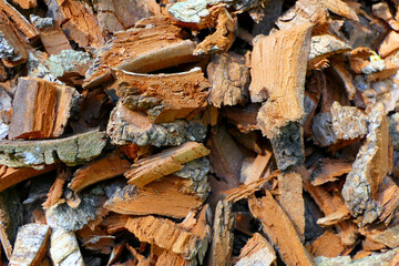 Close up of bark chippings from an electric shredder - ideal for compost or as heating material
