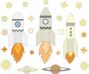 Vector drawing of rocket and stars
