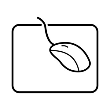 Computer Mouse On A Mouse Pad. Vector Line Icon. Black Outline Isolated On A White Background