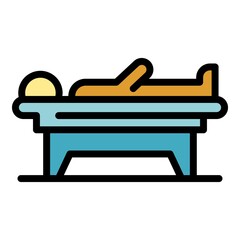 Handicapped man bed icon. Outline handicapped man bed vector icon color flat isolated