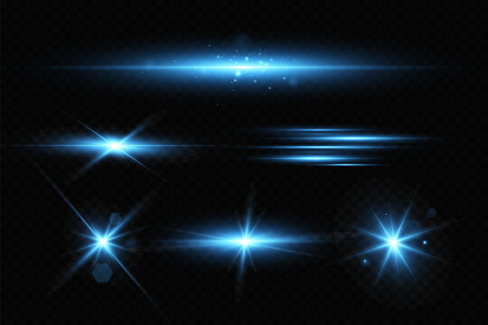 The effect of bright glow of blue stars. Glittering particles.