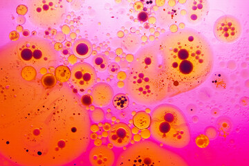 Close up macro shot of Abstract colorful Background Oil and color on water surface.