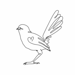 Vector continuous one single line drawing icon of beautiful bird animal concept in silhouette on a white background. Linear stylized.