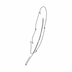 Vector continuous one single line drawing icon of beautiful parrot feather in silhouette on a white background. Linear stylized.