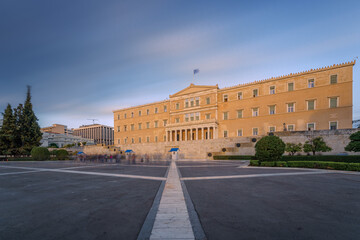 Fototapeta na wymiar Syntagma Square and Hellenic Parliament at dusk, Athens, Greece