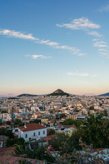 Fototapeta na wymiar Aerial view of the Athens city, the Ancient Agora and Lycabettus Hill
