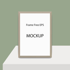 Mockup for pictures, photos. Vector frame template for pictures, posters. Wooden frame on the wall, A4 cards and square. On the background of a green wall.