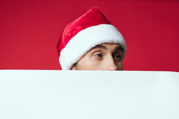 emotional man in a christmas white mockup poster isolated background