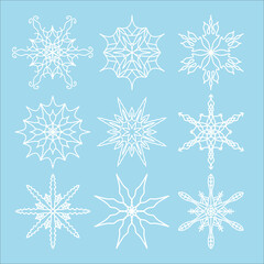 Fototapeta na wymiar Set of nine openwork vector snowflakes. Element for design
