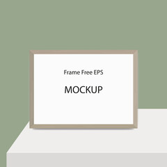 Set of mockups for pictures, photos. Vector frame template for pictures, posters. Wooden frame on the wall, A4 cards and square. On the background of a color wall.