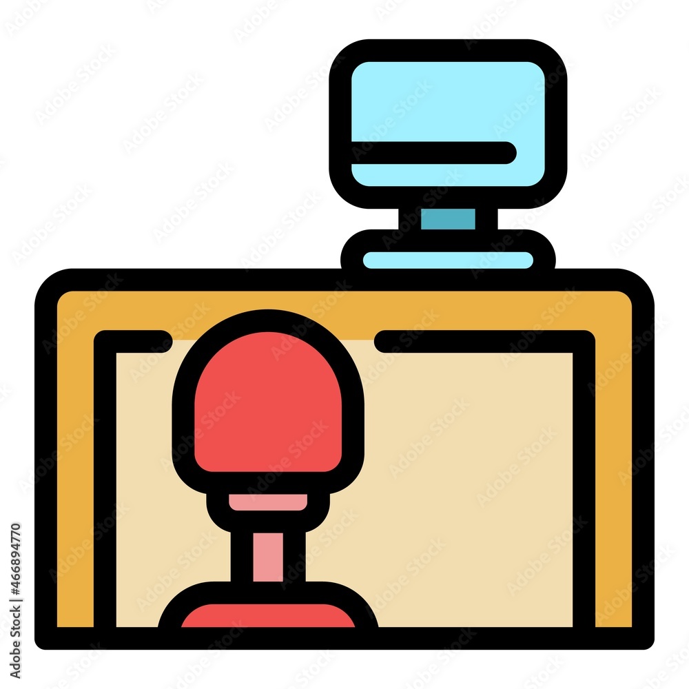 Poster quiet spaces desktop computer icon. outline quiet spaces desktop computer vector icon color flat iso