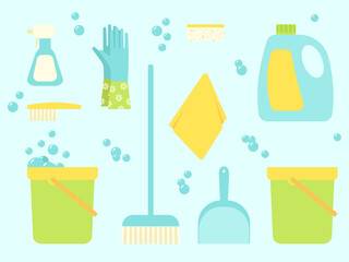 Accessories for cleaning the house - a set. Vector illustration.