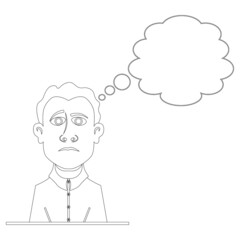 A thinking person with a thought bubble for text or image coloring book. Vector illustration.