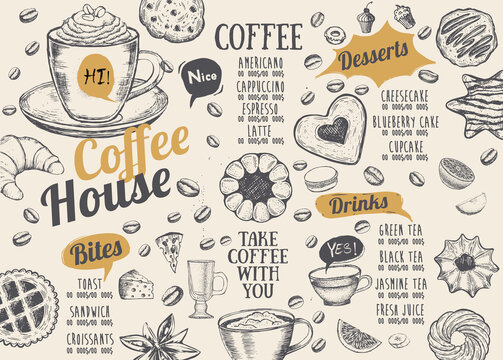Coffee house menu. Restaurant cafe menu, template design. Food flyer. © oldesign