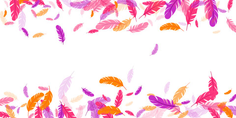 Orange purple pink red feather floating background