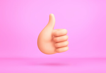 Cartoon hand with thumb up on purple background