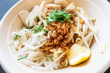 Delicious homemade Vietnamese soup Pho cooked with rice noodles