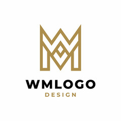 golden crown Initial Letter Monogram WM or MW Logo Design Vector