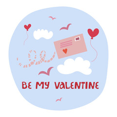 Happy Valentine vector illustration with lettering. Bright design for web, print, stickers, logo, template, etc. 