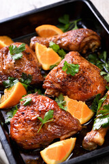 Fried chicken with oranges