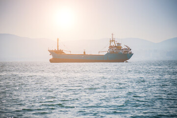 Freight industrial trade international vessel stand in line waiting for loading.