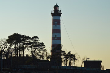 Naklejka premium Lighthouse near the village of Shepelevo, coast of the Gulf of Finland, Lomonosovsky district, Leningrad region, Russia