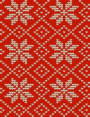 Red knitted scandinavian snowflakes seamless pattern background. You see 6 tiles here.
