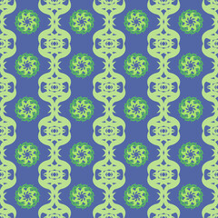 Fototapeta na wymiar vector colorful seamless green ethnic ornament pattern on blue background