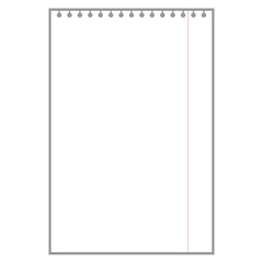 blank white notepad sheet for notes with ring holes