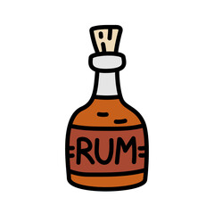 Rum bottle. Pirate item sketch. Doodle hand drawn illustration. Vector icon