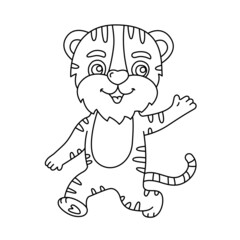 Tiger cub character line sketch. Cartoon Chinese New year 2022 horoscope. Animal symbol outline vector illustration
