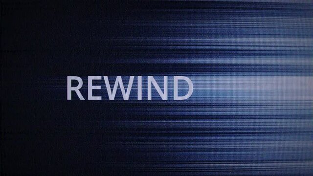 Dynamic TV static, pixel noise, dynamic stripes, color distortions, artifacts. Rewind sign. Bad video signal transmission, error, failure. Defects, glitches. Realistic flicker. Retro vintage 4K clip
