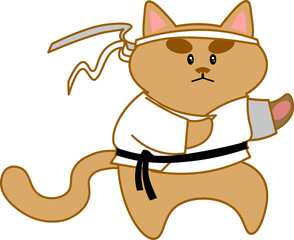 vector illustration of a cute kawaii cartoon karate cat, isolated on transparent background. For logo, t-shirt print.