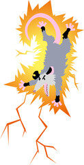 vector illustration of cartoon funny angry furious throwing electrical lightning possum, for design and clothes print, isolated on transparent