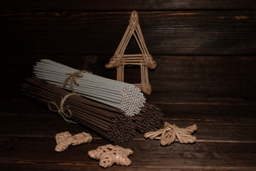 Weaving from a paper vine. Handmade work.Paper vine. Blanks